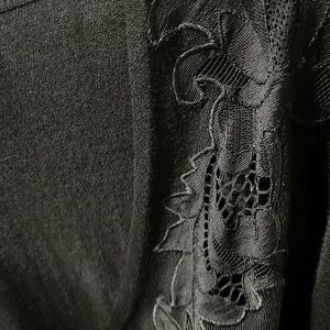 Diane Von Furstenberg Black Wrap Sweater with Lace Detail